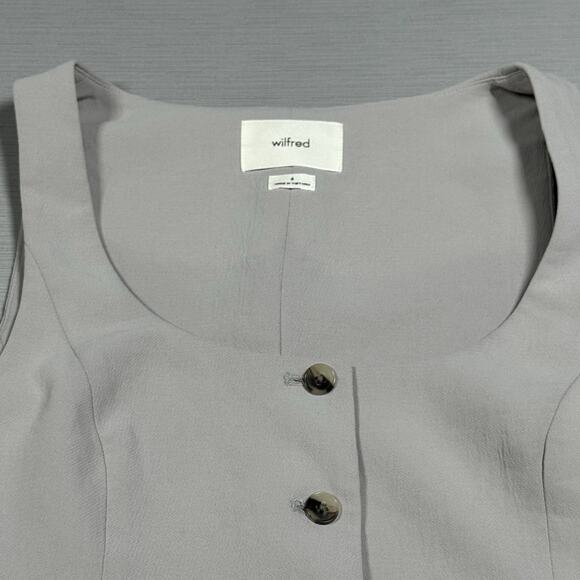 Aritzia Wilfred Rocco Vest Gray Slim Fit Japanese Crepe Button Up Blouse Size 4 - Picture 4 of 8